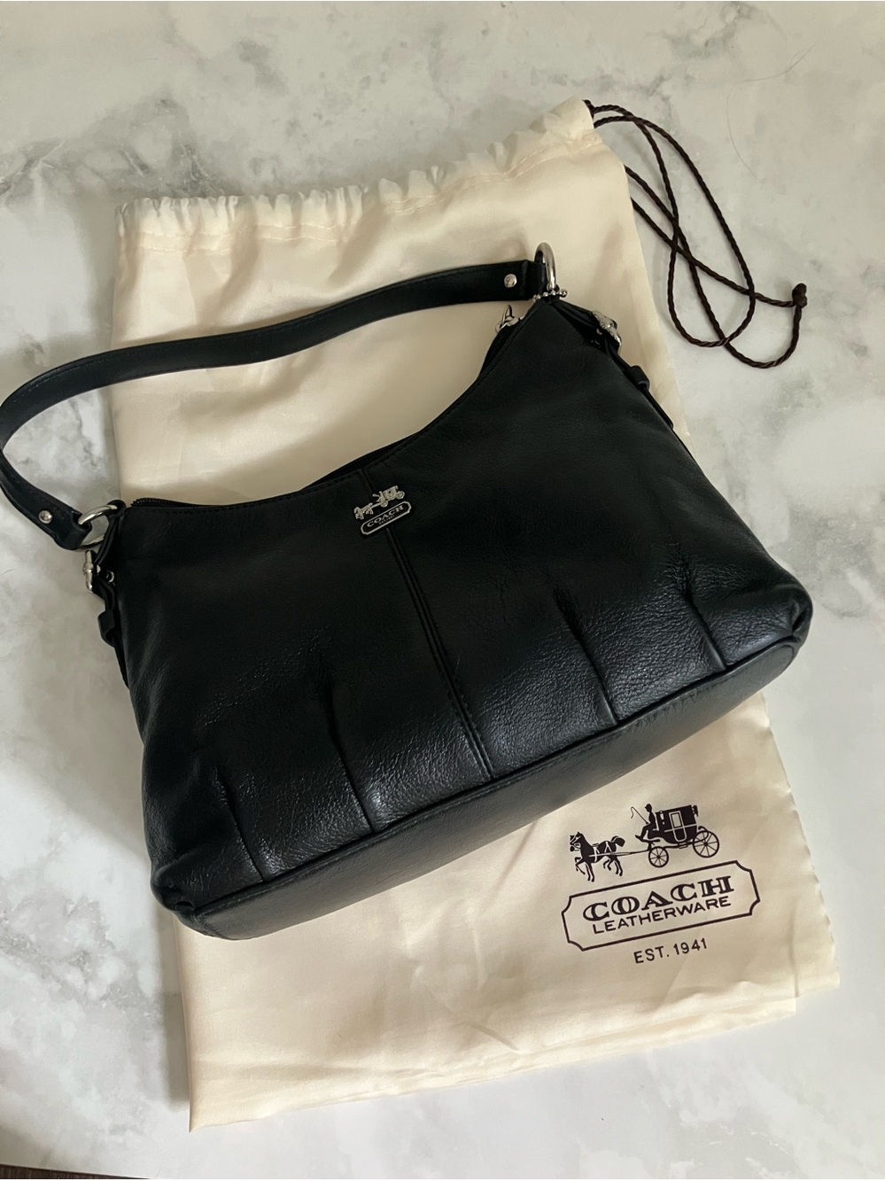 COACH Madison Black Pebble Leather Handbag - Picture 2 of 16